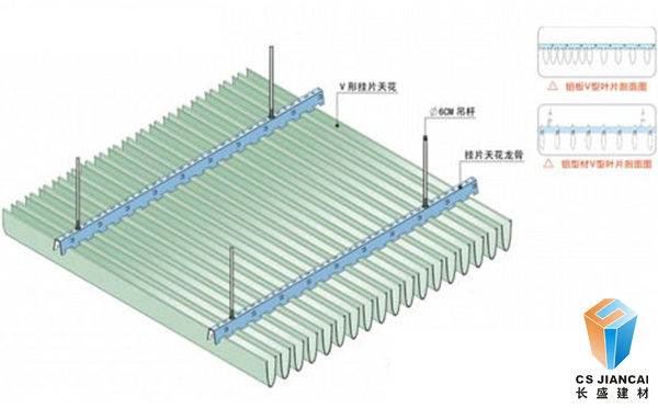 v型铝挂片吊顶安装节点示意图3004