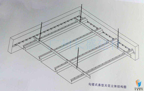 勾搭式条型天花立体结构图 勾搭式条型天花立体结构图
